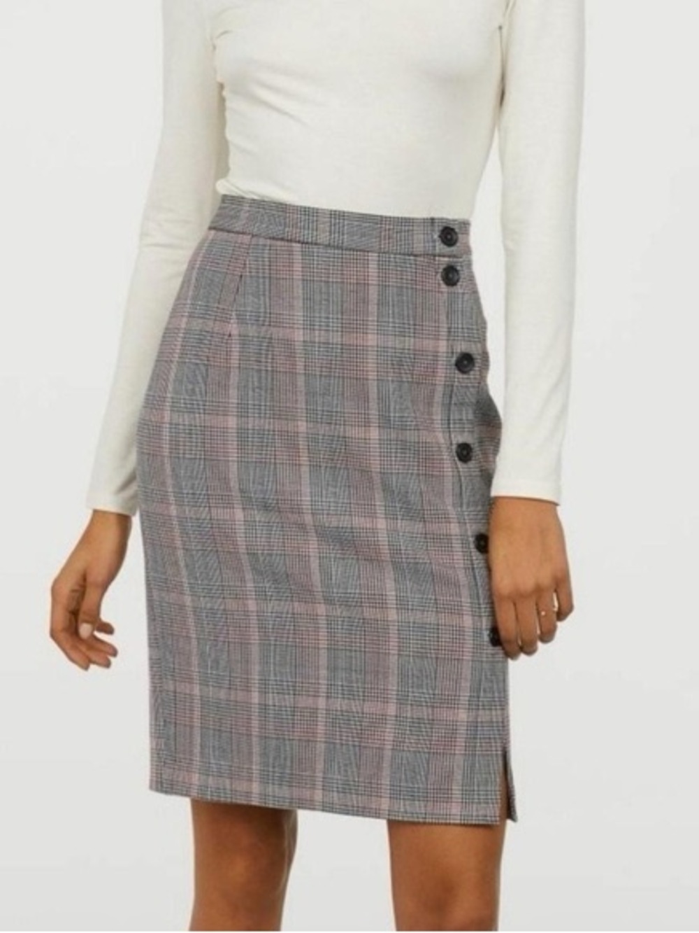 H&M Plaid Side Button Pencil Skirt Retro Vintage Academia Fall Vibes